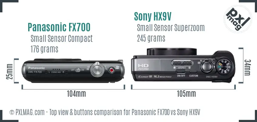 Panasonic FX700 vs Sony HX9V top view buttons comparison