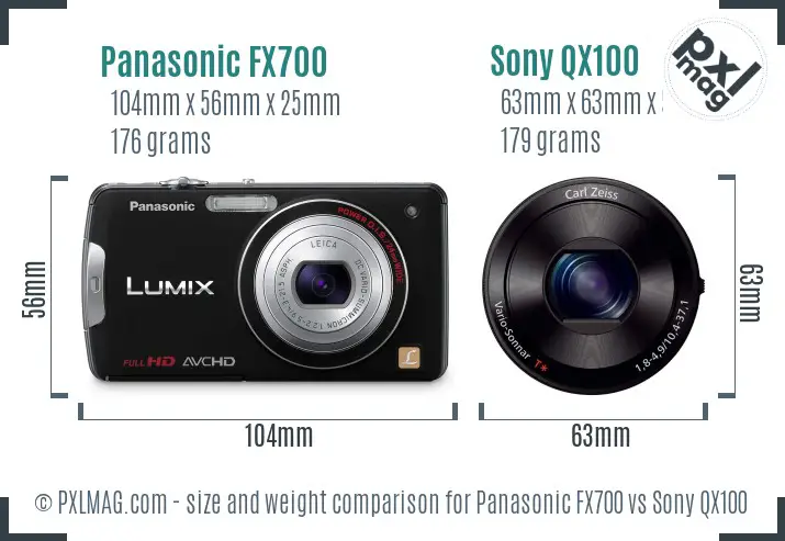 Panasonic FX700 vs Sony QX100 size comparison