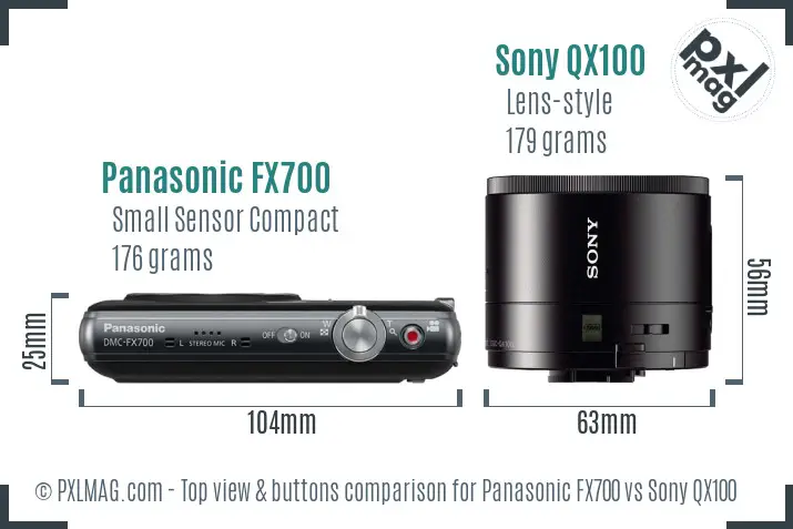Panasonic FX700 vs Sony QX100 top view buttons comparison