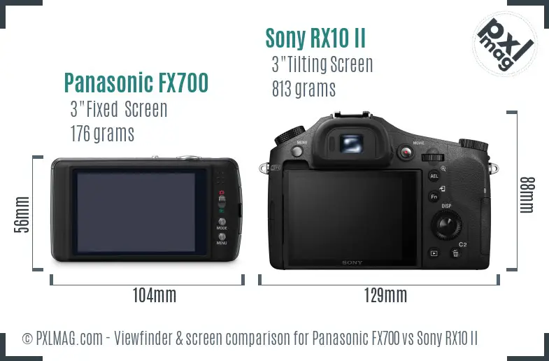 Panasonic FX700 vs Sony RX10 II Screen and Viewfinder comparison