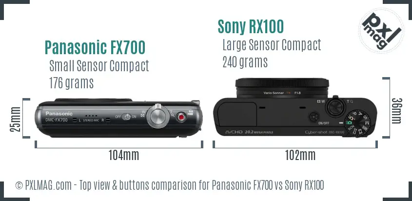 Panasonic FX700 vs Sony RX100 top view buttons comparison