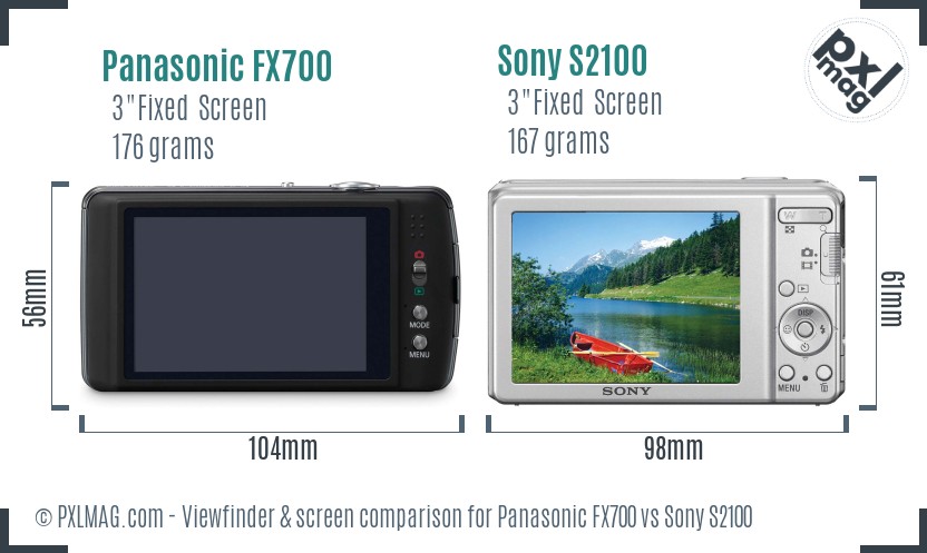 Panasonic FX700 vs Sony S2100 Screen and Viewfinder comparison