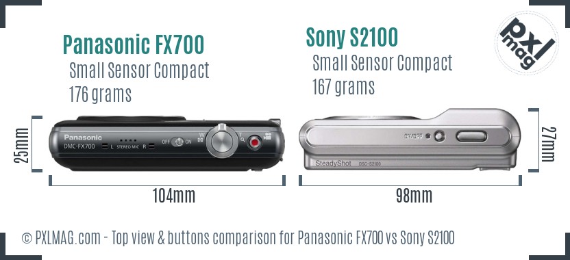Panasonic FX700 vs Sony S2100 top view buttons comparison
