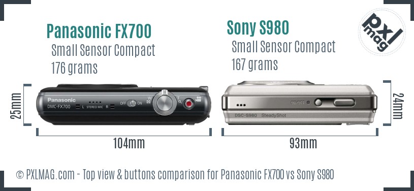 Panasonic FX700 vs Sony S980 top view buttons comparison