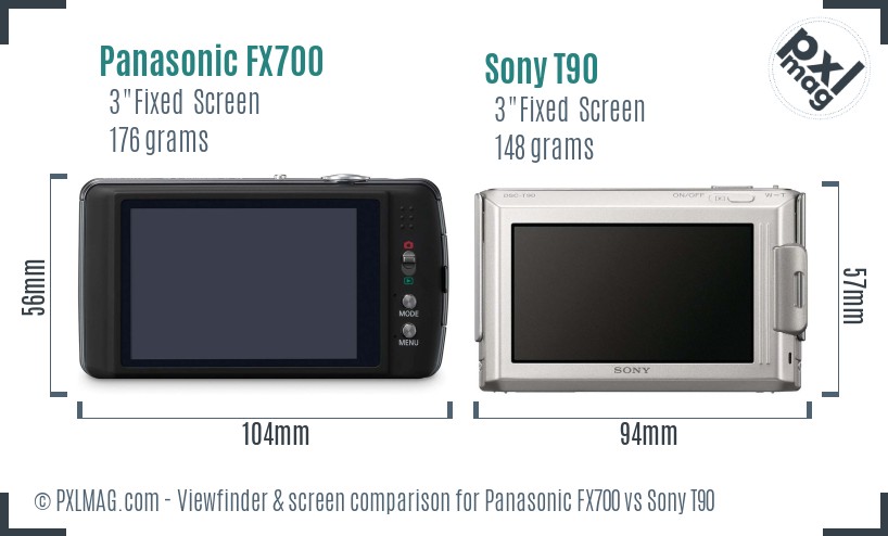 Panasonic FX700 vs Sony T90 Screen and Viewfinder comparison