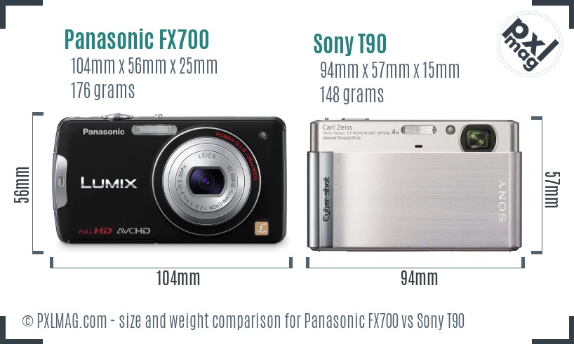 Panasonic FX700 vs Sony T90 size comparison
