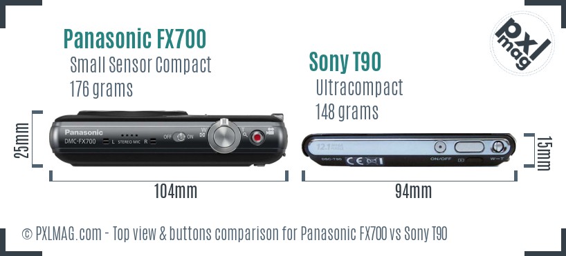 Panasonic FX700 vs Sony T90 top view buttons comparison