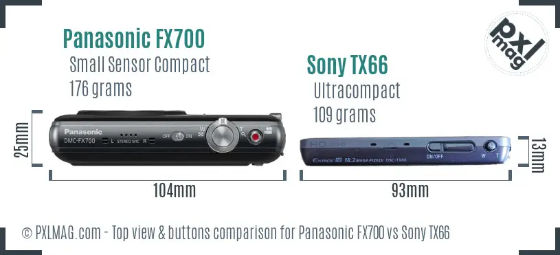 Panasonic FX700 vs Sony TX66 top view buttons comparison