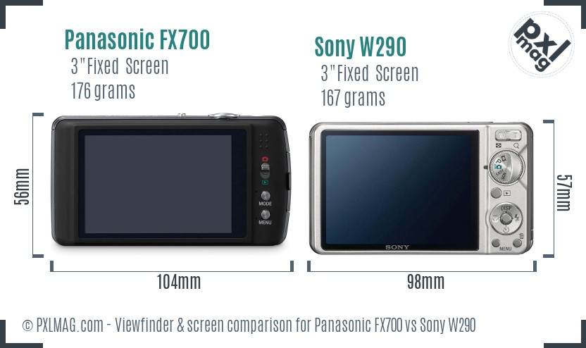 Panasonic FX700 vs Sony W290 Screen and Viewfinder comparison