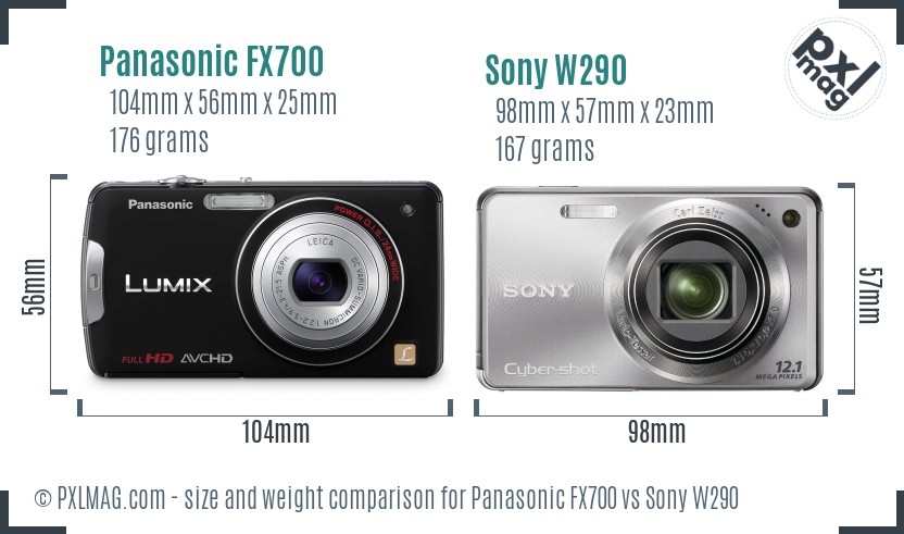Panasonic FX700 vs Sony W290 size comparison