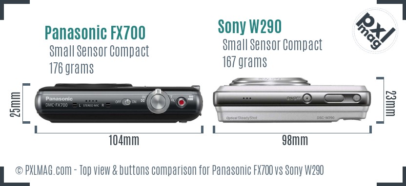 Panasonic FX700 vs Sony W290 top view buttons comparison