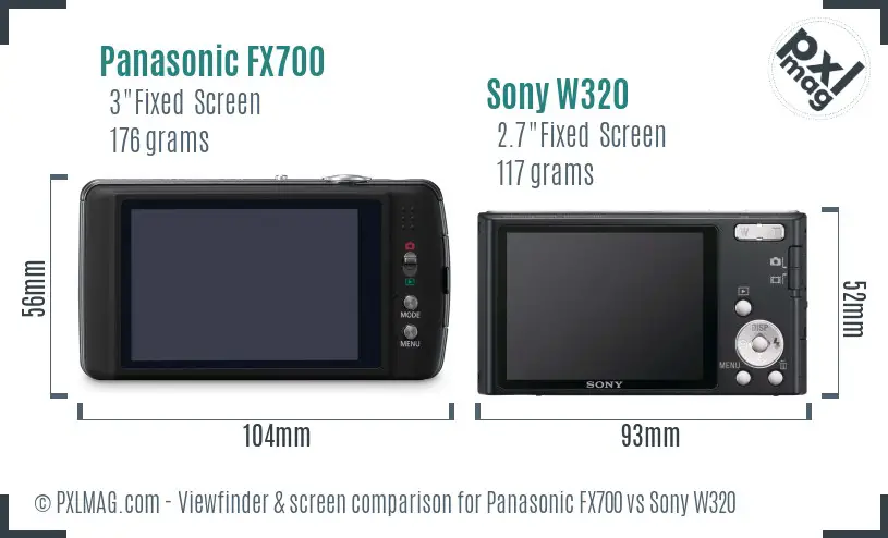 Panasonic FX700 vs Sony W320 Screen and Viewfinder comparison