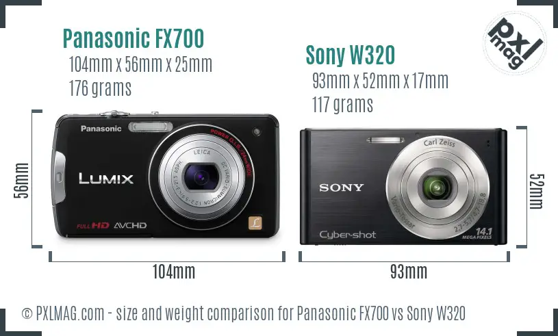 Panasonic FX700 vs Sony W320 size comparison