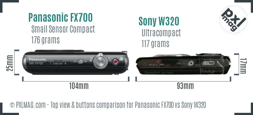 Panasonic FX700 vs Sony W320 top view buttons comparison