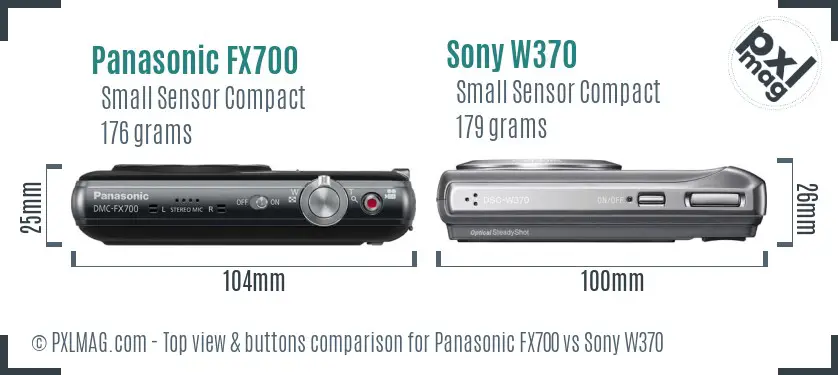 Panasonic FX700 vs Sony W370 top view buttons comparison