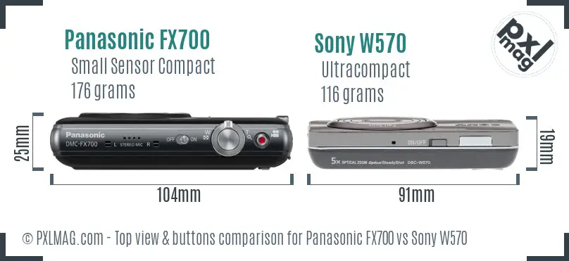 Panasonic FX700 vs Sony W570 top view buttons comparison