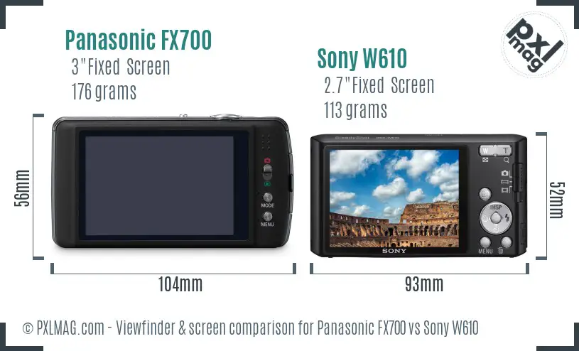 Panasonic FX700 vs Sony W610 Screen and Viewfinder comparison