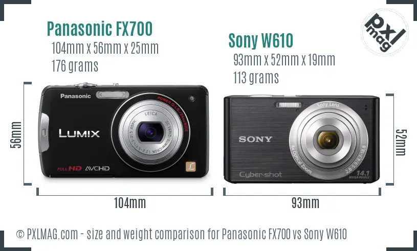 Panasonic FX700 vs Sony W610 size comparison