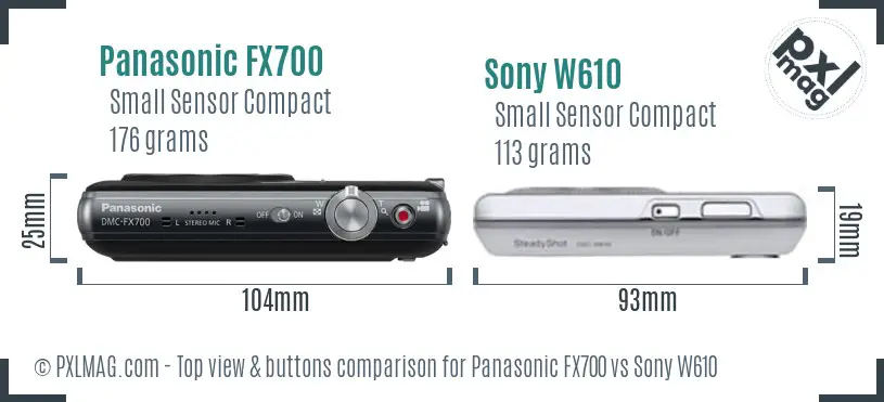 Panasonic FX700 vs Sony W610 top view buttons comparison