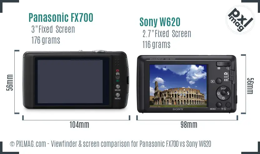 Panasonic FX700 vs Sony W620 Screen and Viewfinder comparison