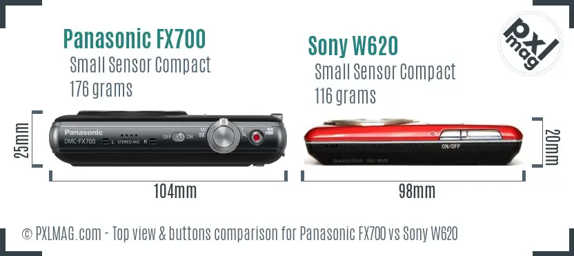Panasonic FX700 vs Sony W620 top view buttons comparison