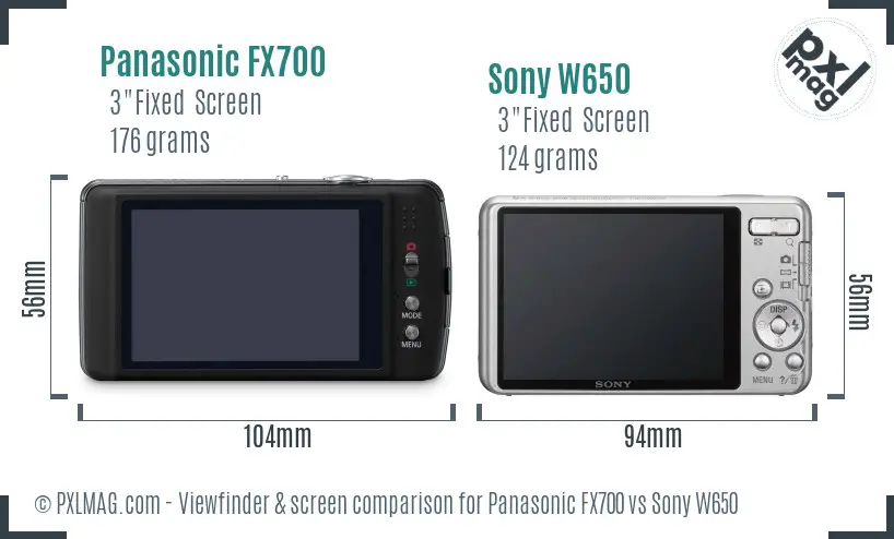 Panasonic FX700 vs Sony W650 Screen and Viewfinder comparison