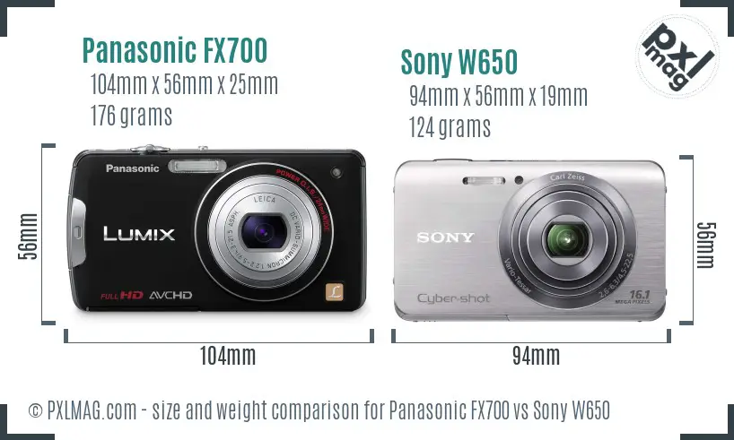 Panasonic FX700 vs Sony W650 size comparison