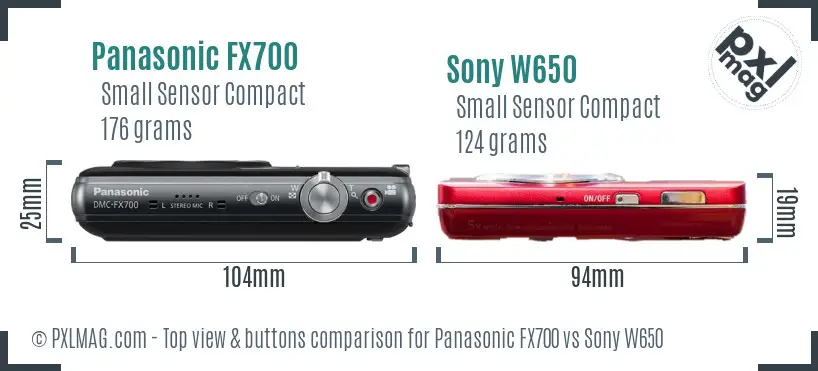 Panasonic FX700 vs Sony W650 top view buttons comparison