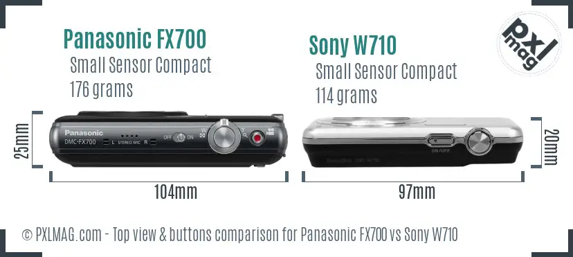Panasonic FX700 vs Sony W710 top view buttons comparison