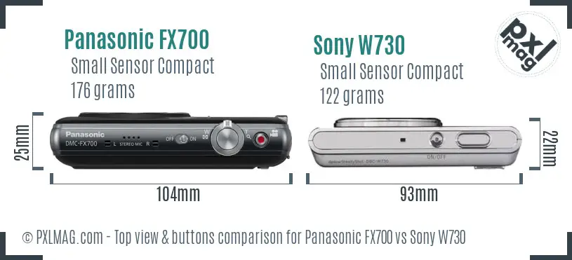 Panasonic FX700 vs Sony W730 top view buttons comparison Panasonic FX700 vs Sony W730 top view buttons comparison
