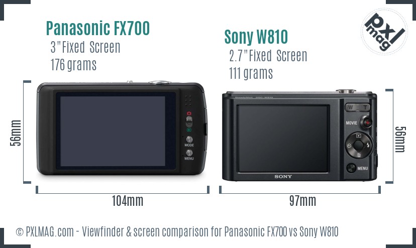 Panasonic FX700 vs Sony W810 Screen and Viewfinder comparison