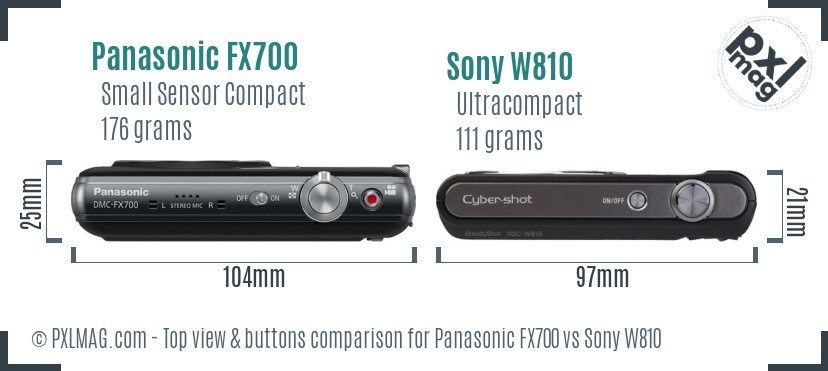 Panasonic FX700 vs Sony W810 top view buttons comparison