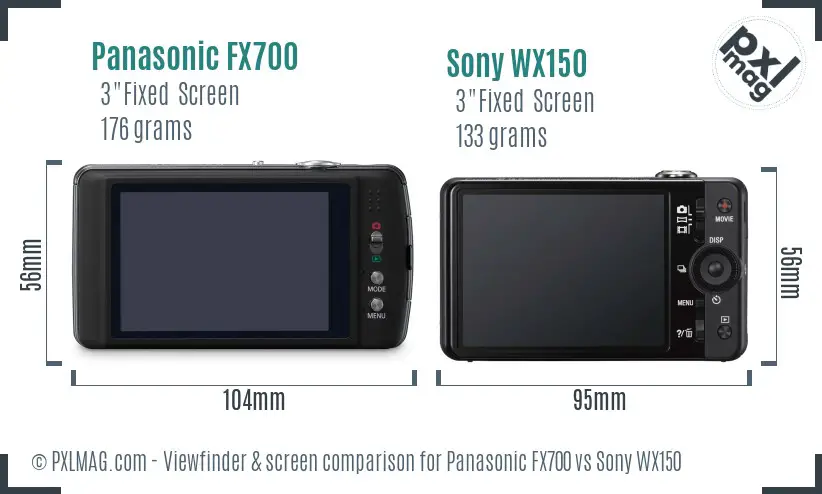 Panasonic FX700 vs Sony WX150 Screen and Viewfinder comparison