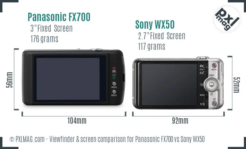 Panasonic FX700 vs Sony WX50 Screen and Viewfinder comparison