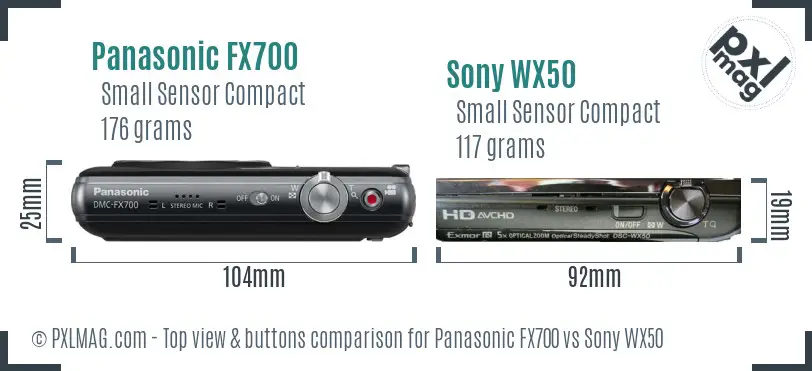 Panasonic FX700 vs Sony WX50 top view buttons comparison