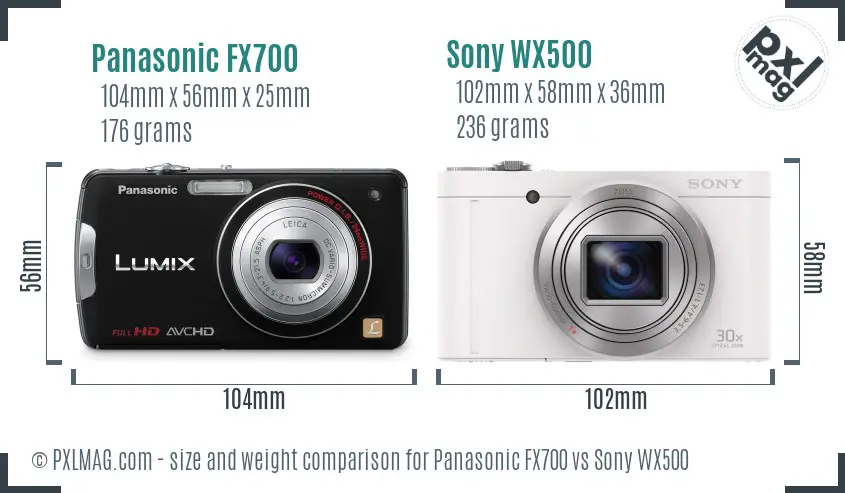 Panasonic FX700 vs Sony WX500 size comparison Panasonic FX700 vs Sony WX500 size comparison