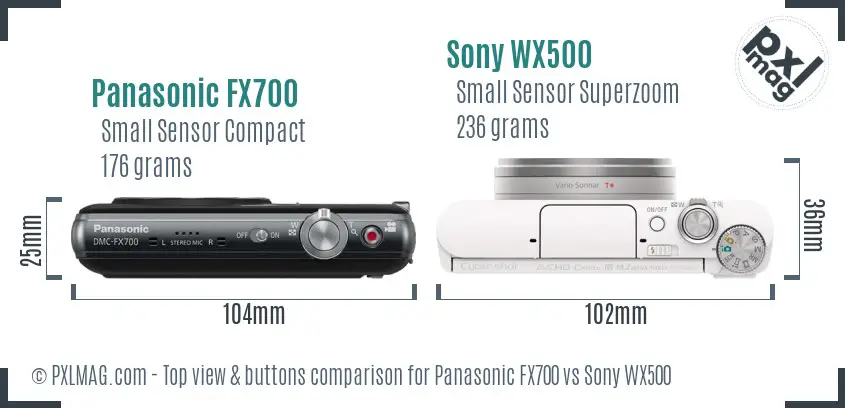 Panasonic FX700 vs Sony WX500 top view buttons comparison Panasonic FX700 vs Sony WX500 top view buttons comparison