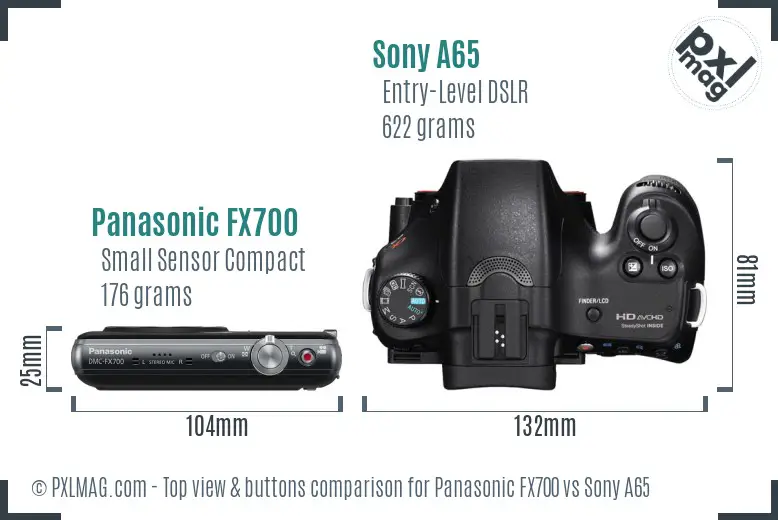 Panasonic FX700 vs Sony A65 top view buttons comparison