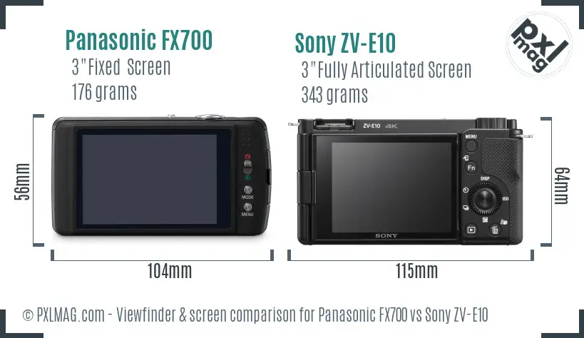 Panasonic FX700 vs Sony ZV-E10 Screen and Viewfinder comparison