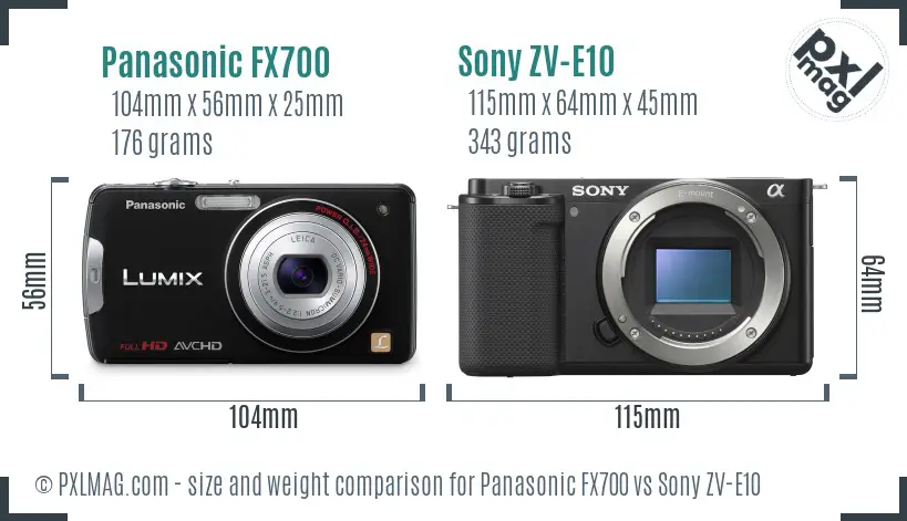 Panasonic FX700 vs Sony ZV-E10 size comparison