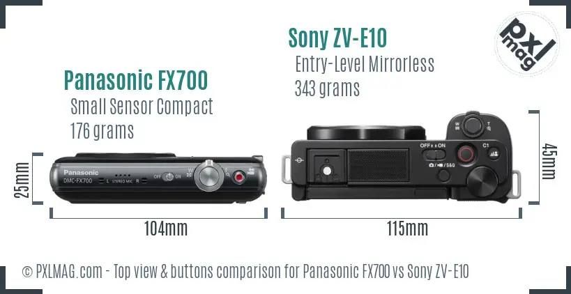 Panasonic FX700 vs Sony ZV-E10 top view buttons comparison