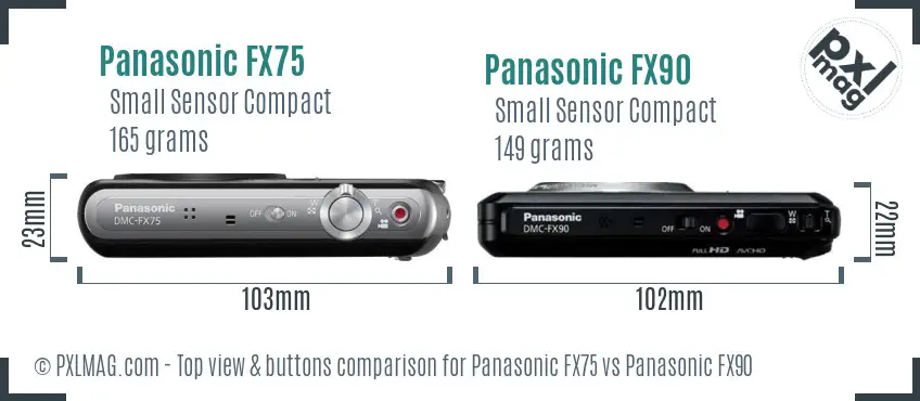 Panasonic FX75 vs Panasonic FX90 top view buttons comparison