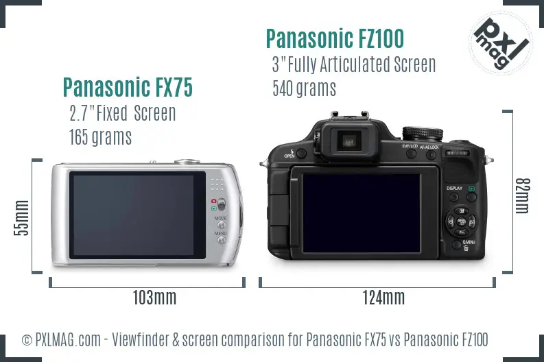 Panasonic FX75 vs Panasonic FZ100 Screen and Viewfinder comparison
