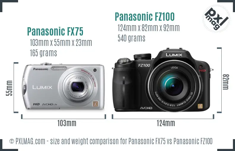 Panasonic FX75 vs Panasonic FZ100 size comparison