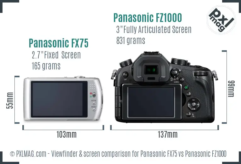 Panasonic FX75 vs Panasonic FZ1000 Screen and Viewfinder comparison