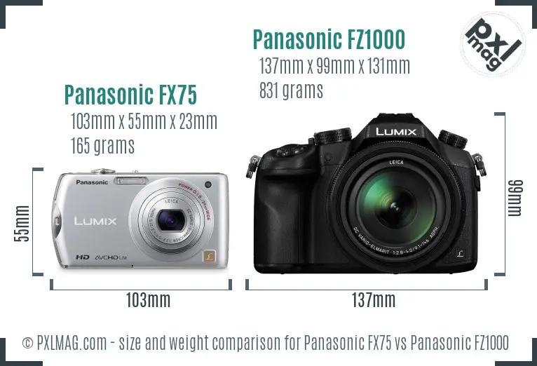 Panasonic FX75 vs Panasonic FZ1000 size comparison