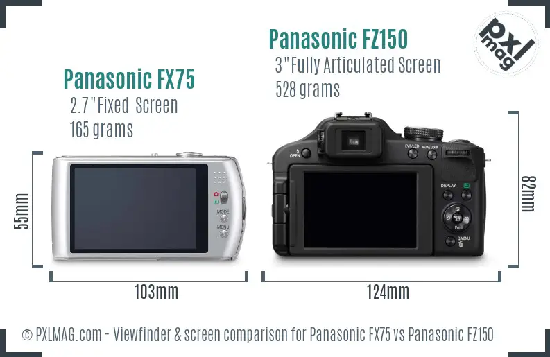 Panasonic FX75 vs Panasonic FZ150 Screen and Viewfinder comparison