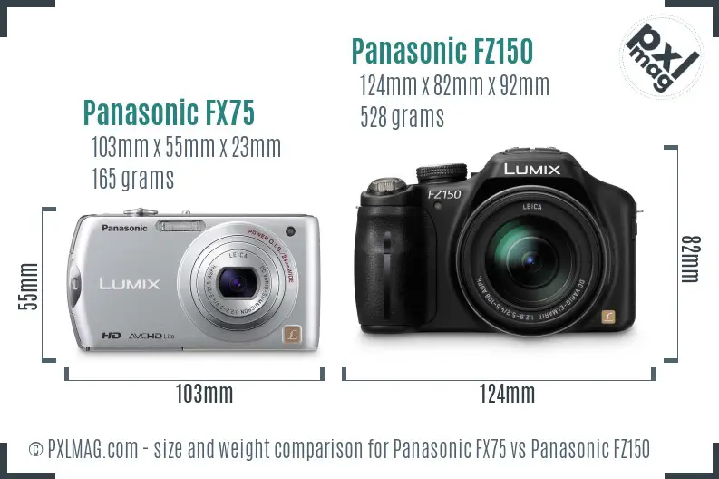 Panasonic FX75 vs Panasonic FZ150 size comparison