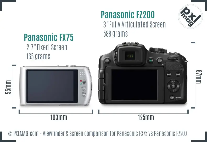 Panasonic FX75 vs Panasonic FZ200 Screen and Viewfinder comparison