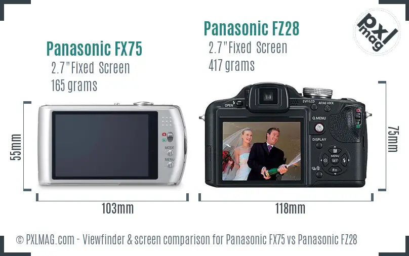 Panasonic FX75 vs Panasonic FZ28 Screen and Viewfinder comparison